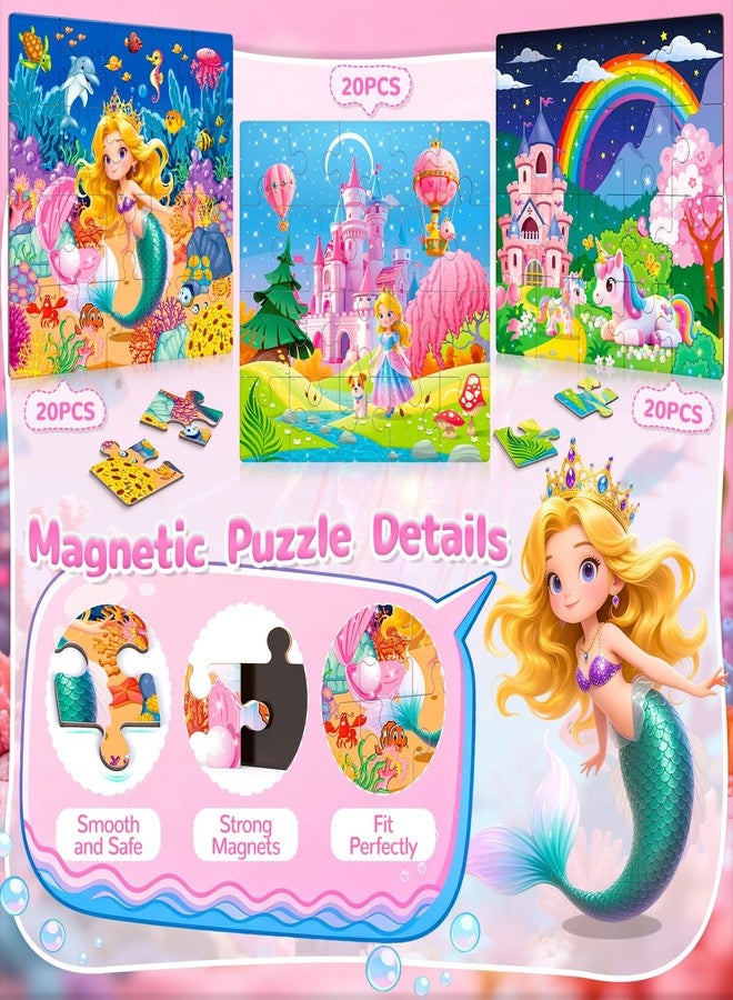 JUANCHI 3x20 Pieces Puzzles for Kids Ages 4-6, Magnetic Puzzles for Kids Ages 3-5, Mermaid/Princess/Unicorn 3 in 1, Car Airplane Road Trip Activities Toys for 3 4 5 6 + Girls - Image 3